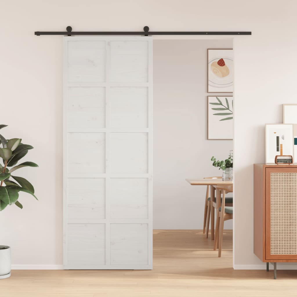 Puerta de granero madera maciza pino blanca 80x208 cm v3121 Vetonek