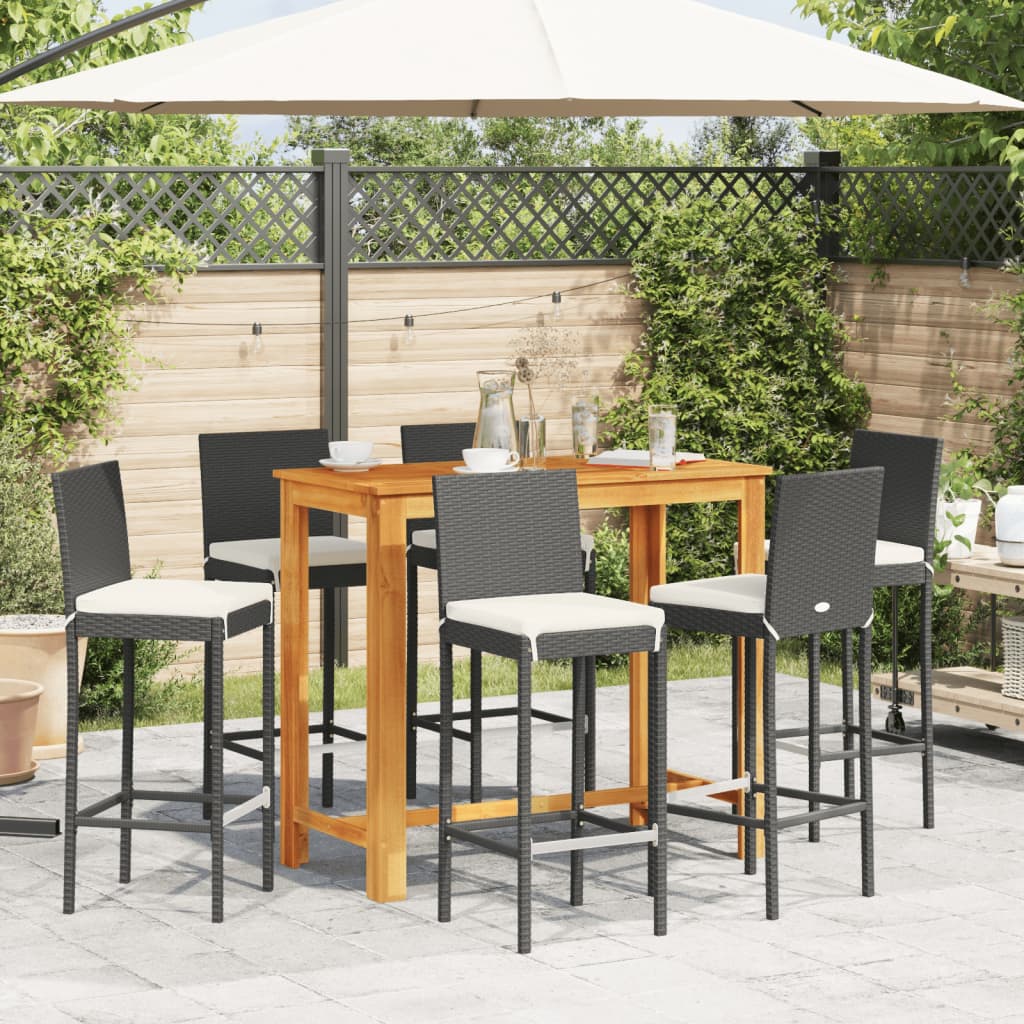 Garden table and stools 7 pcs wood acacia ratán pe black