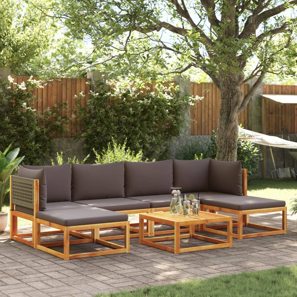 Vetonek Set de sofás de jardín con cojines 7 pzas madera maciza acacia