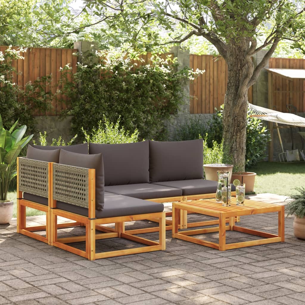 Vetonek Set de sofás de jardín con cojines 5 pzas madera maciza acacia