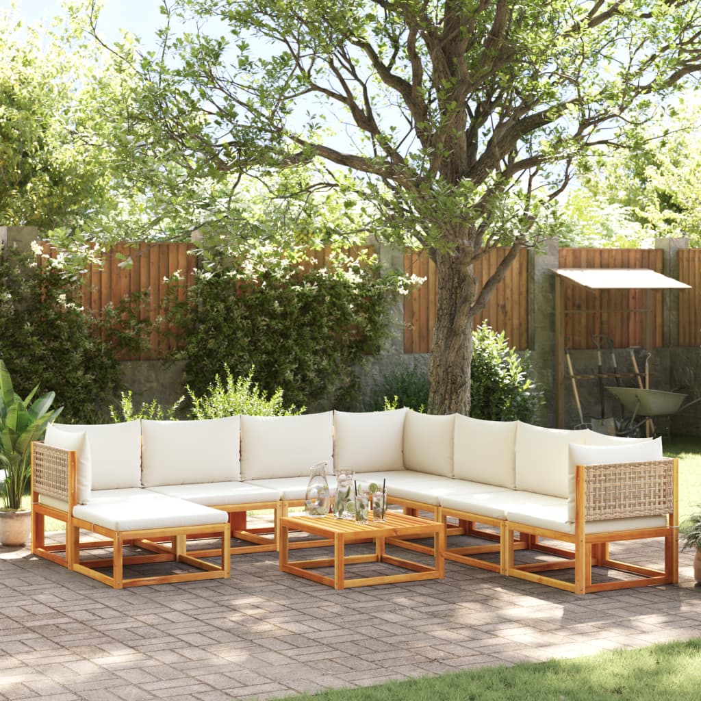 Vetonek Set de sofás de jardín con cojines 9 pzas madera maciza acacia