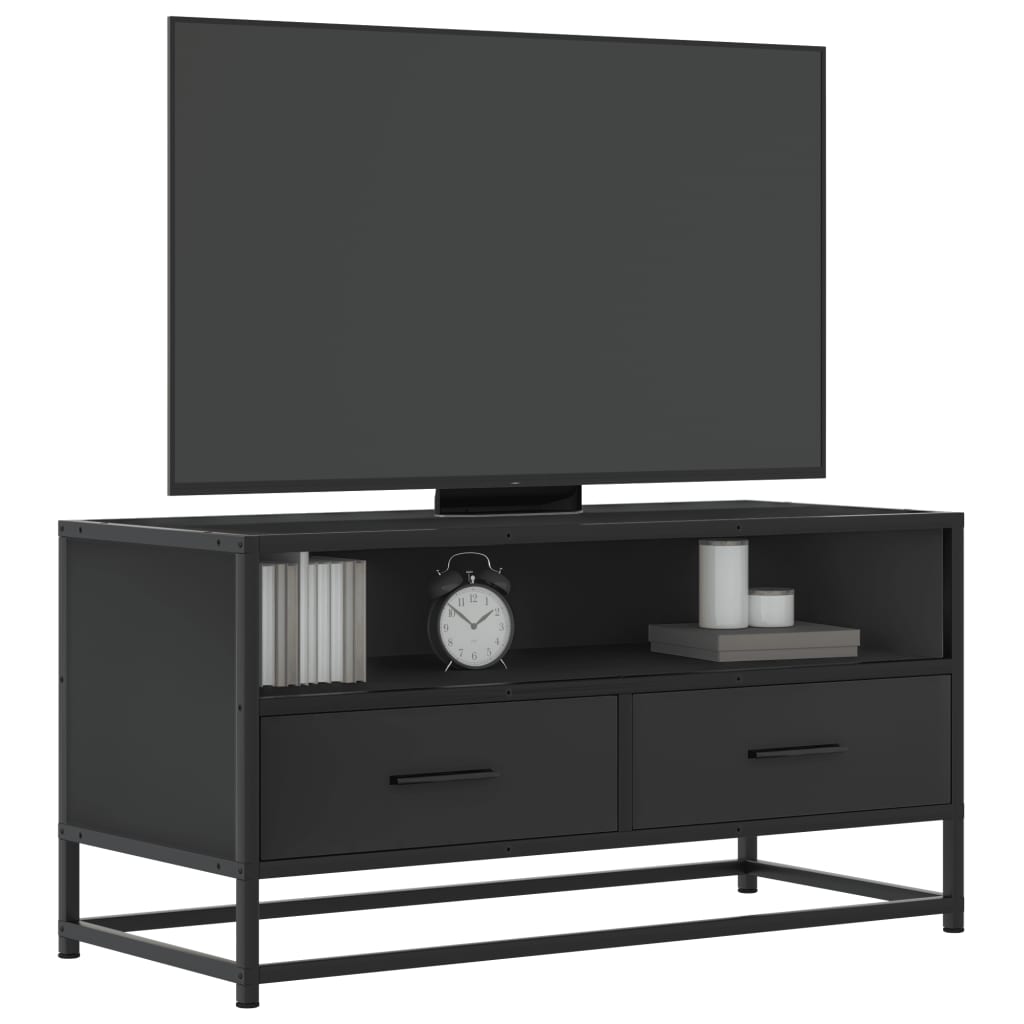 Vetonek Mueble de TV madera de ingeniería y metal negro 80x34,5x40 cm