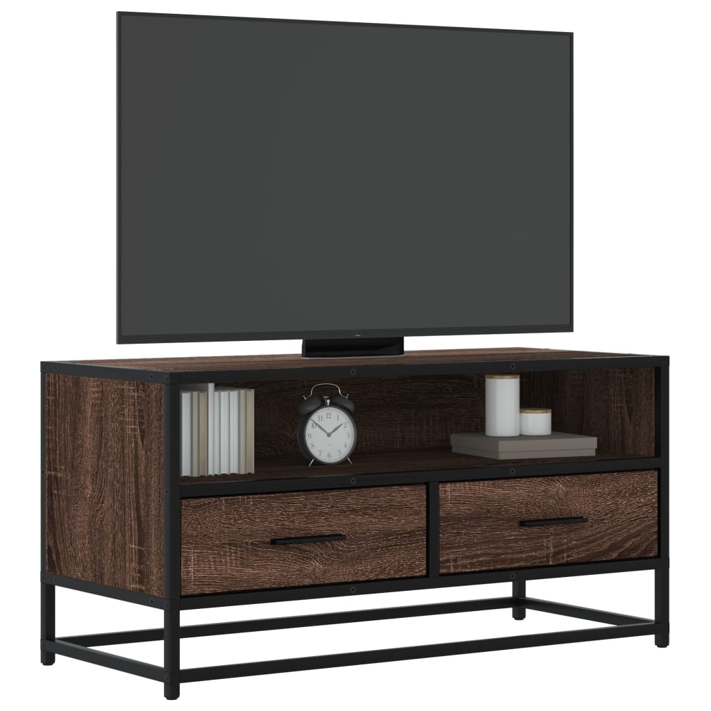 Vetonek Mueble TV metal y madera ingeniería marrón roble 80x34,5x40 cm