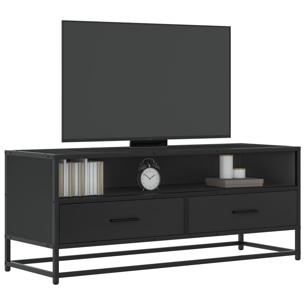 Vetonek Mueble de TV madera de ingeniería y metal negro 100x34,5x40 cm