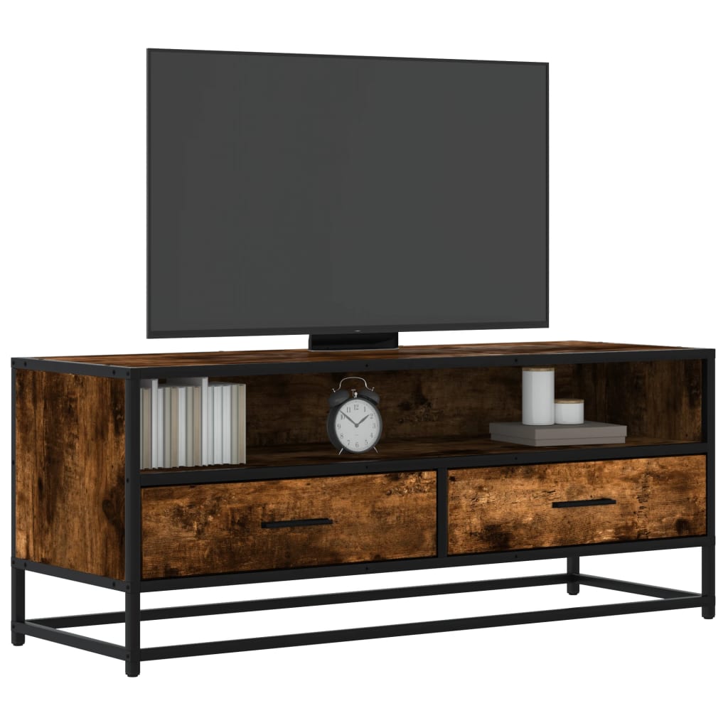 Vetonek Mueble TV metal y madera ingeniería roble ahumado 100x34,5x40cm