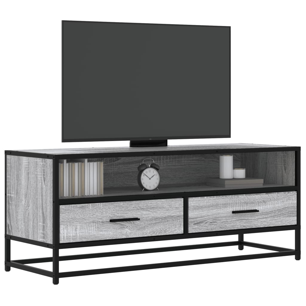 Vetonek Mueble TV metal y madera ingeniería gris Sonoma 100x34,5x40 cm