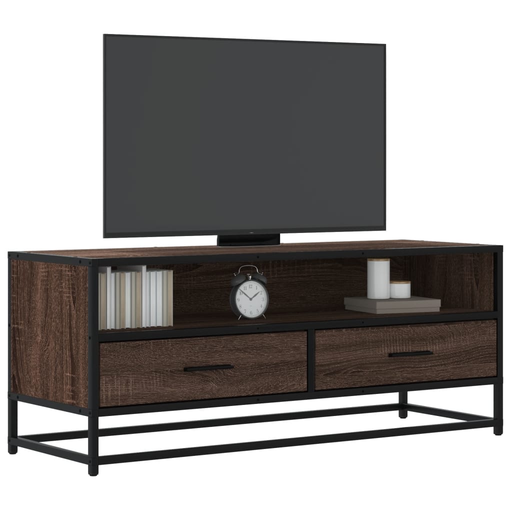 Vetonek Mueble TV metal y madera ingeniería marrón roble 100x34,5x40 cm