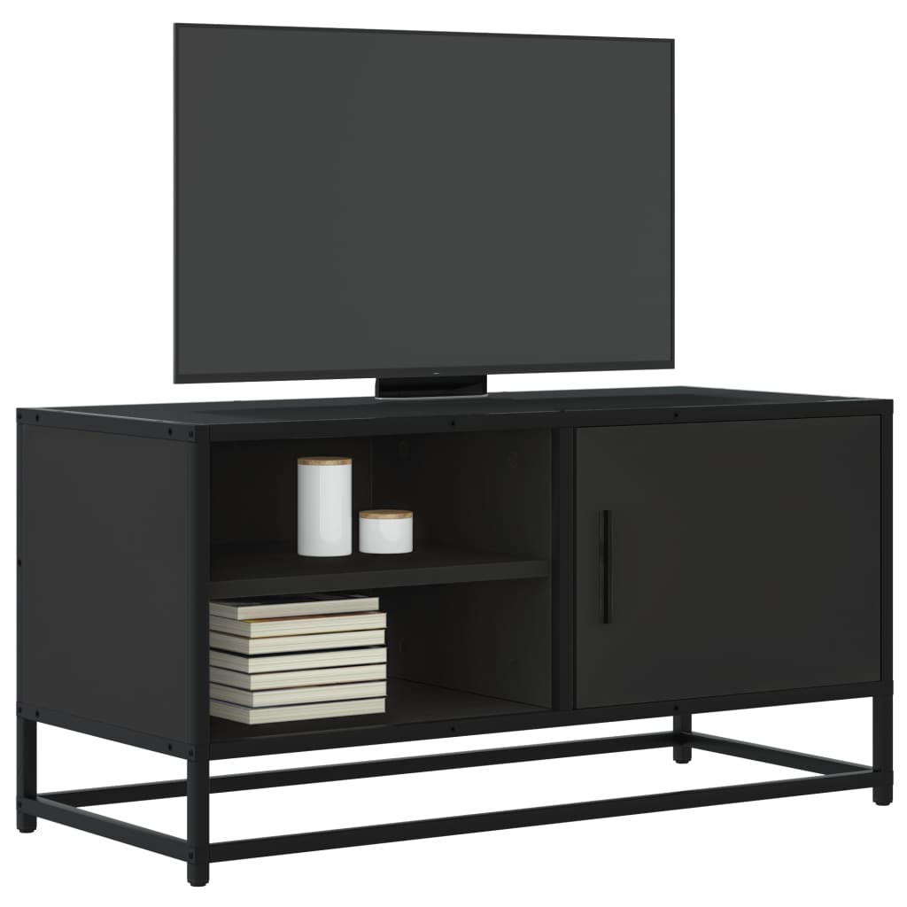 Vetonek Mueble de TV madera de ingeniería y metal negro 80x34,5x40 cm