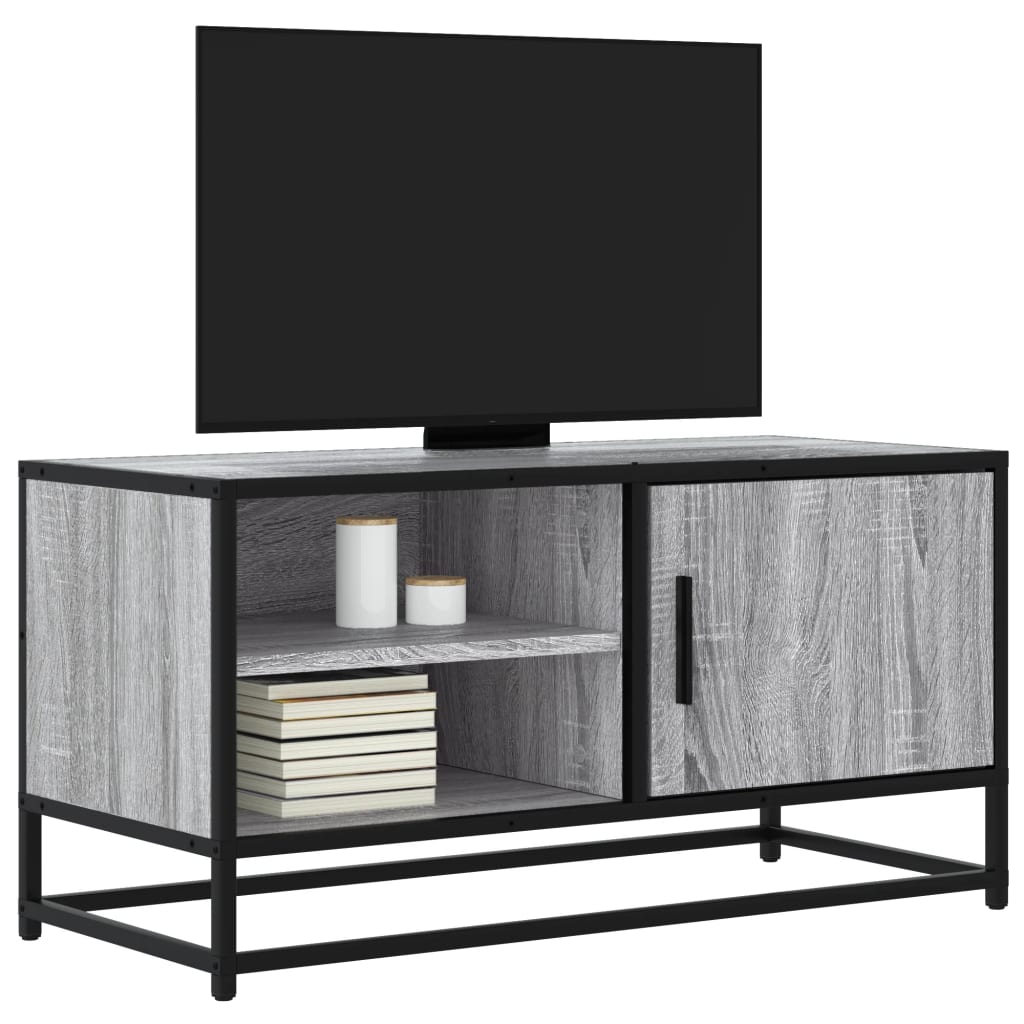 Vetonek Mueble TV madera ingeniería y metal roble ahumado 80x34,5x40 cm