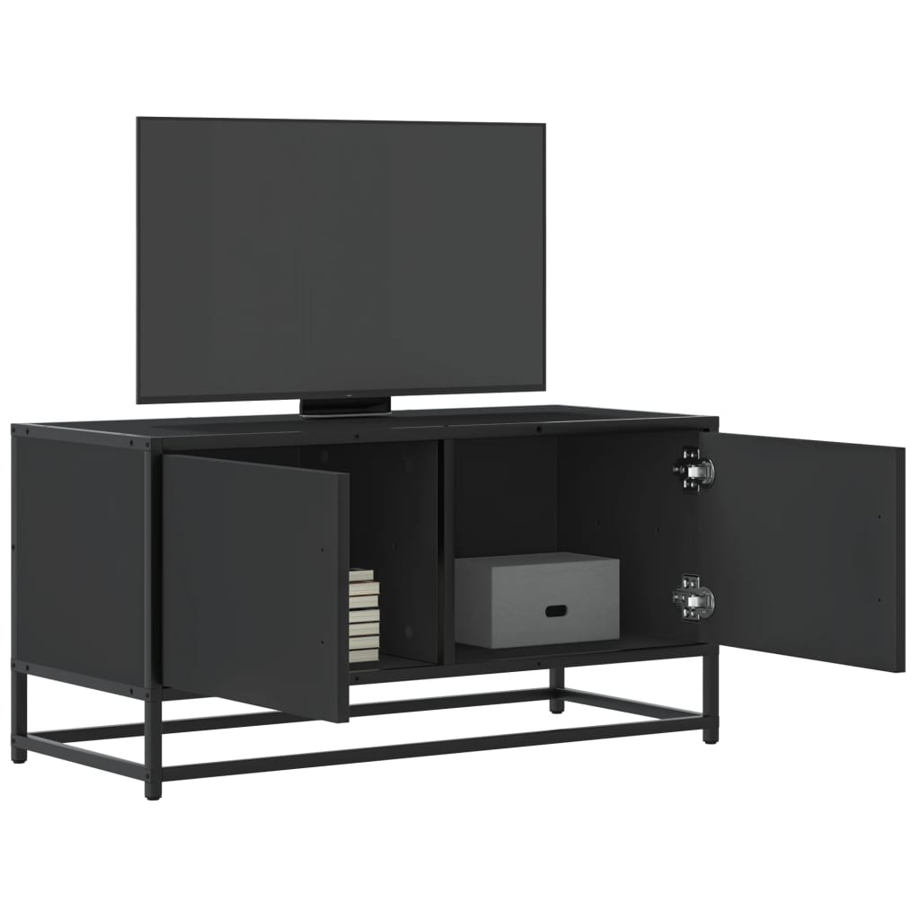 Vetonek Mueble de TV madera de ingeniería y metal negro 80x34,5x40 cm