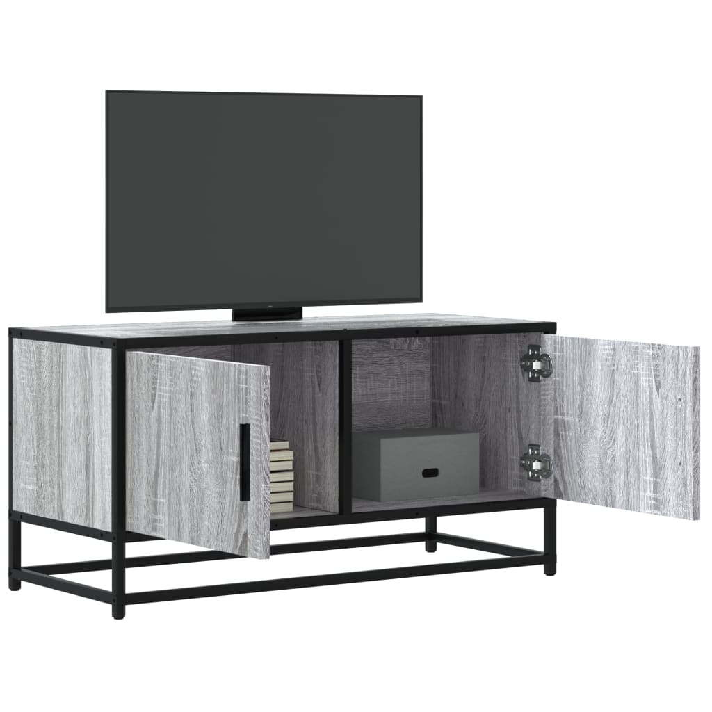 Vetonek Mueble TV madera ingeniería y metal roble ahumado 80x34,5x40 cm