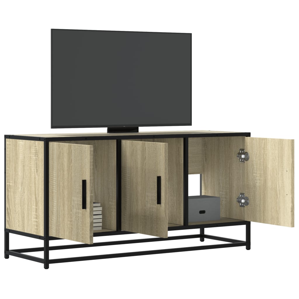 Vetonek Mueble TV madera ingeniería y metal roble Sonoma 100x35x50 cm