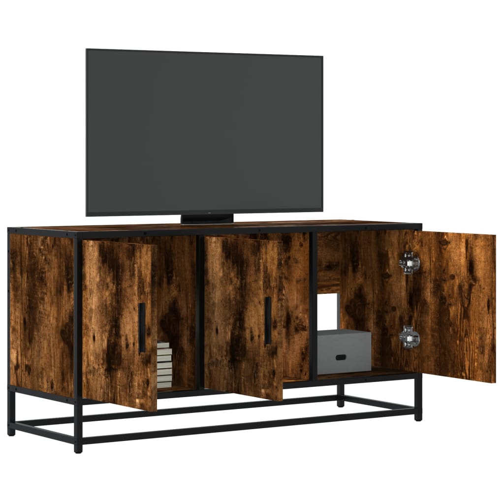 Vetonek Mueble TV metal y madera ingeniería roble humo 100x35x50 cm