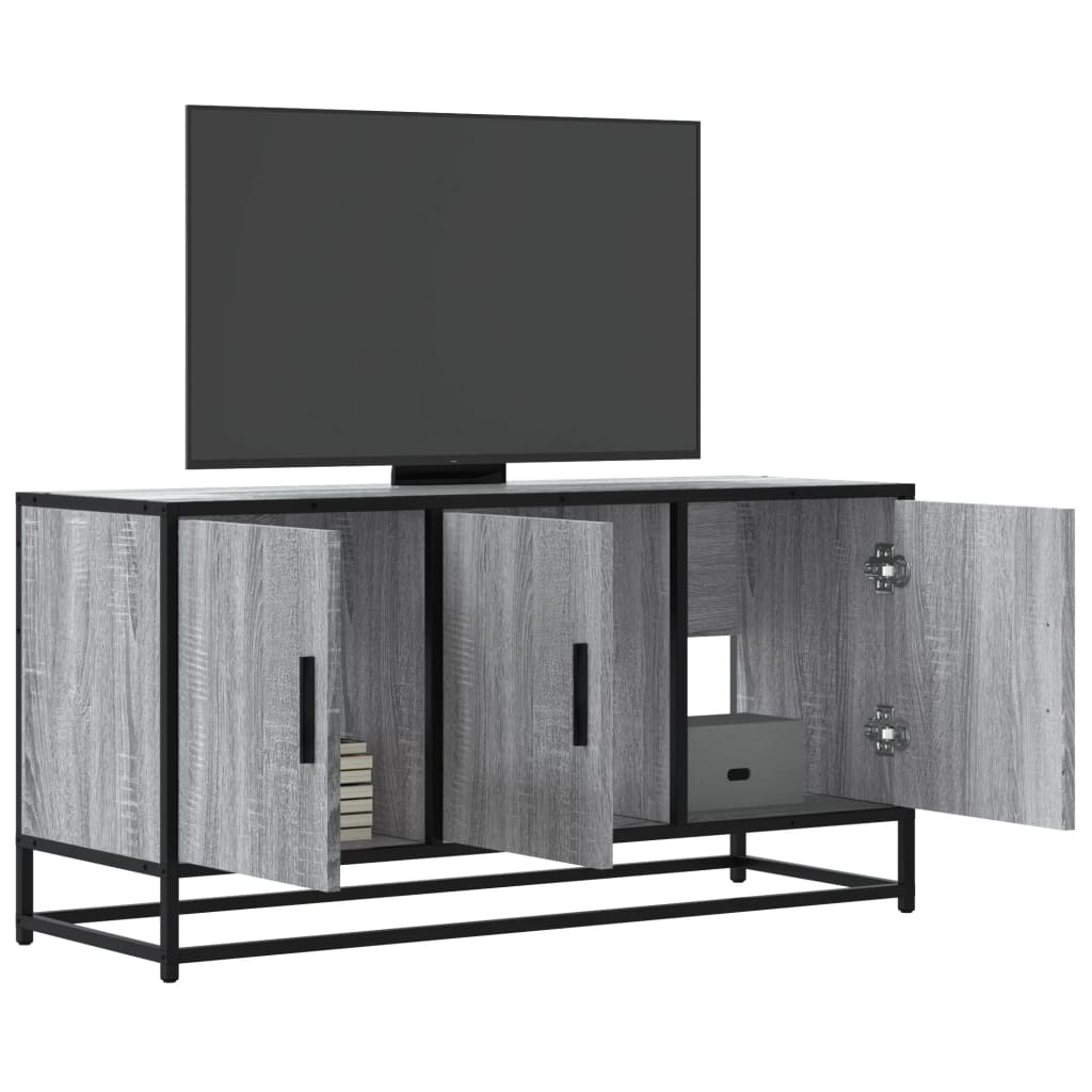 Vetonek Mueble TV madera ingeniería y metal gris Sonoma 100x35x50 cm