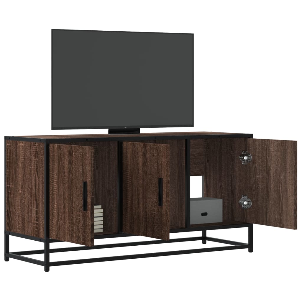 Vetonek Mueble TV madera ingeniería y metal marrón roble 100x35x50 cm