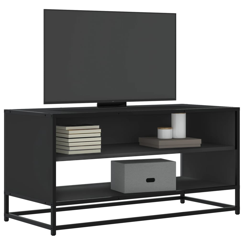 Vetonek Mueble de TV madera de ingeniería y metal negro 91x40x46 cm