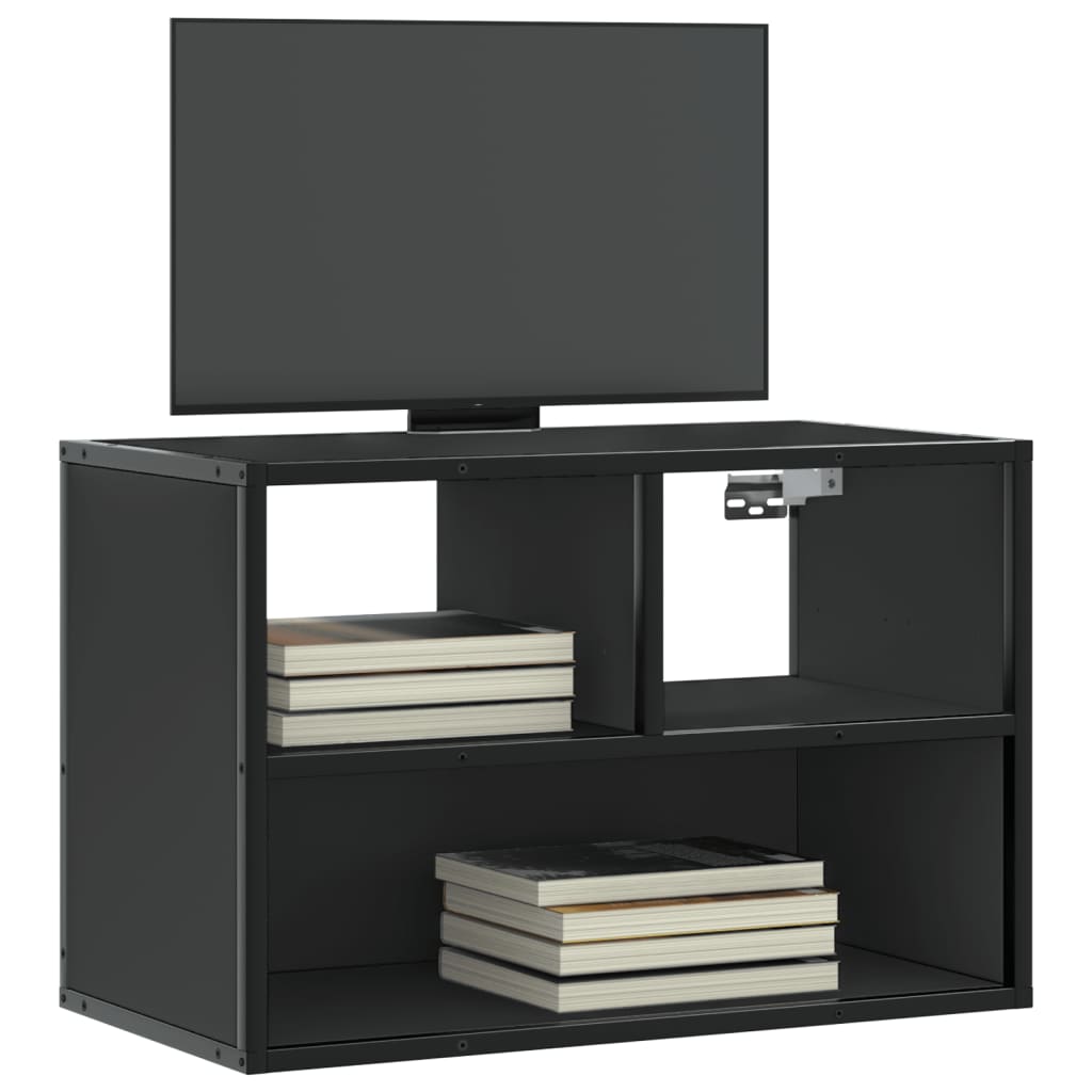 Vetonek Mueble de TV metal y madera de ingeniería negro 60x31x39,5 cm