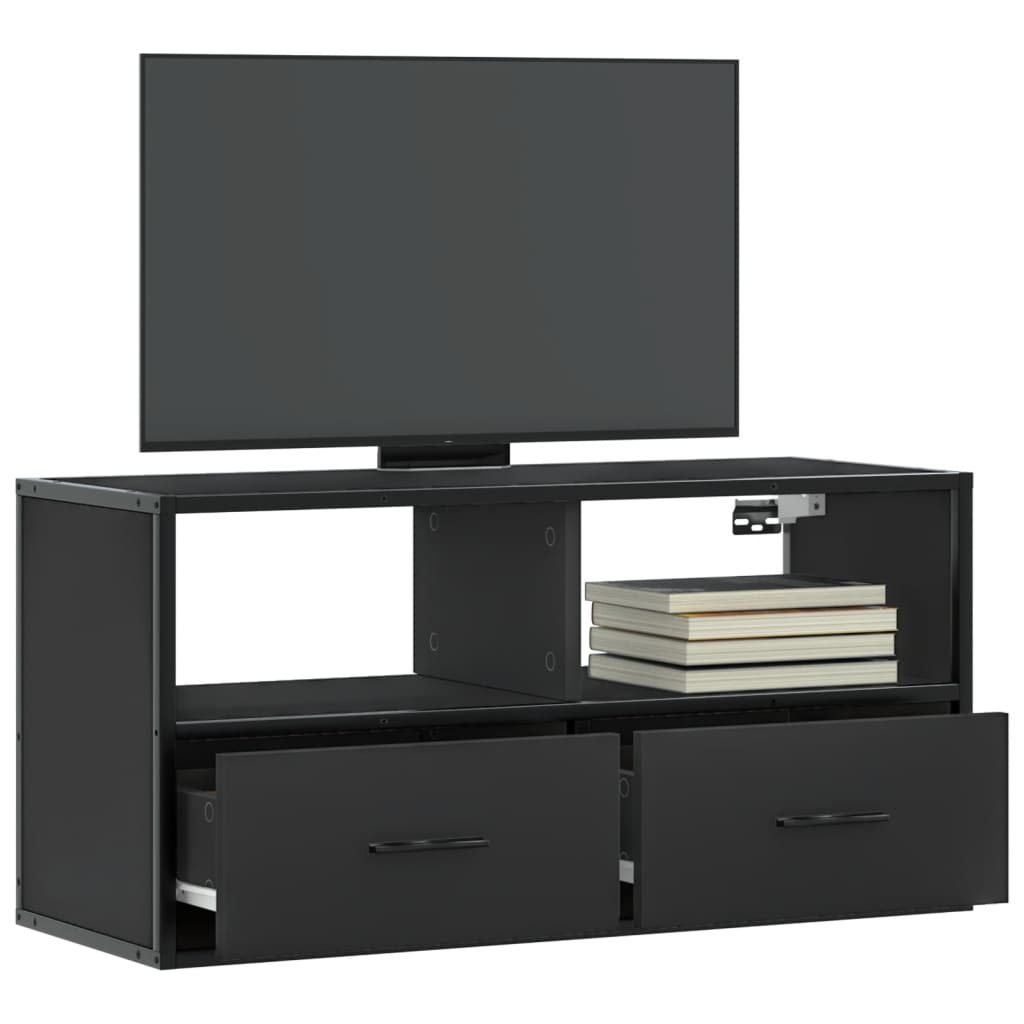 Vetonek Mueble de TV metal y madera de ingeniería negro 80x31x39,5 cm