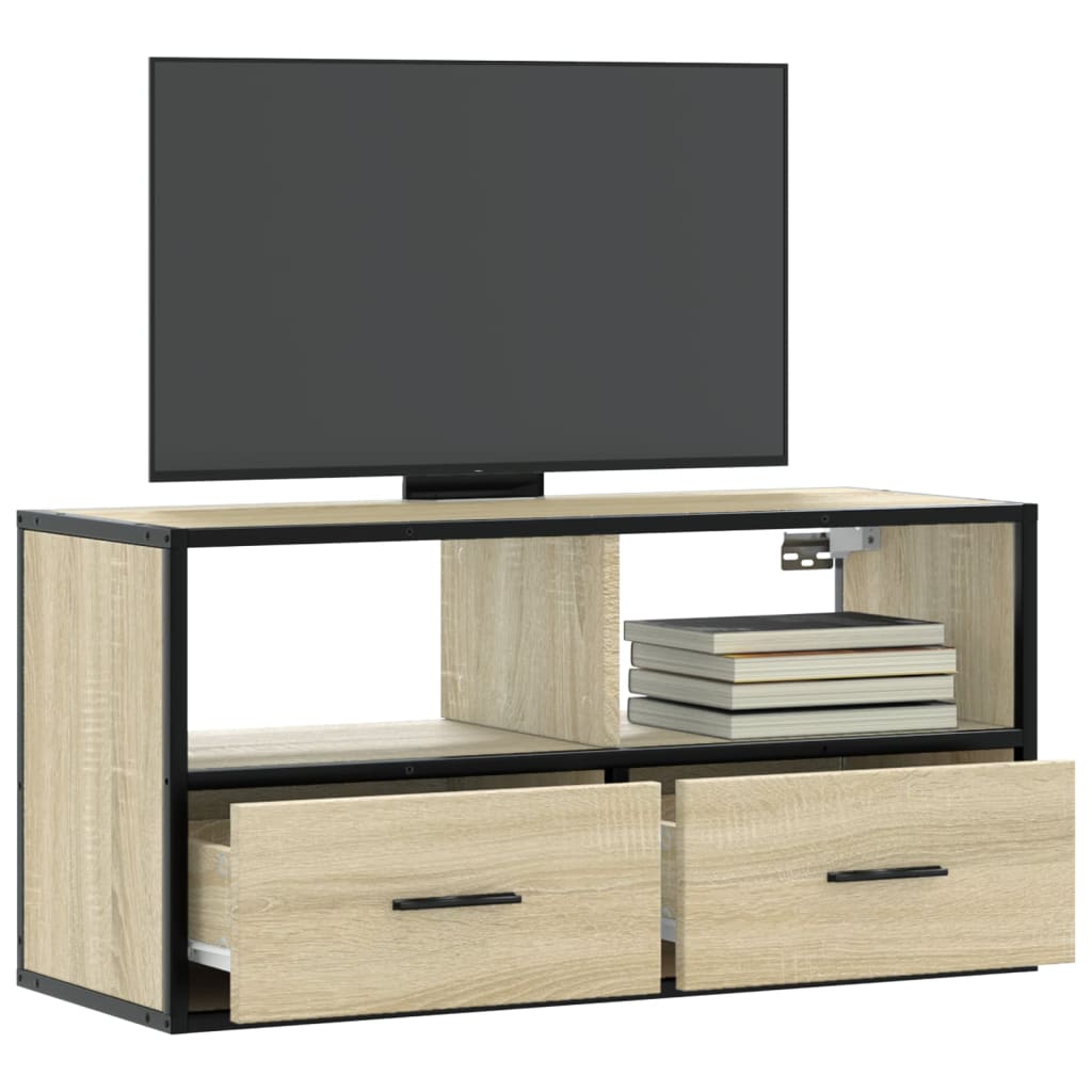 Vetonek Mueble TV madera ingeniería y metal roble Sonoma 80x31x39,5 cm