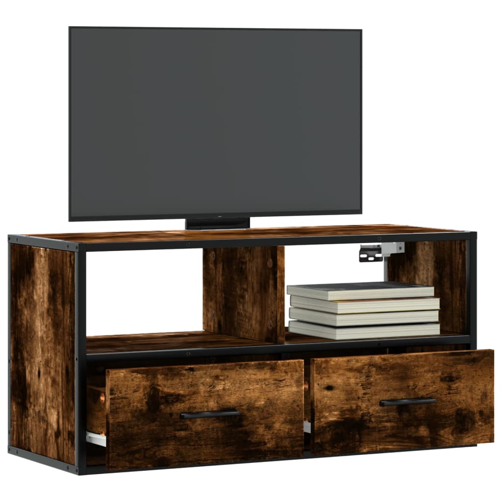 Vetonek Mueble TV metal y madera contrachapada roble humo 80x31x39,5 cm