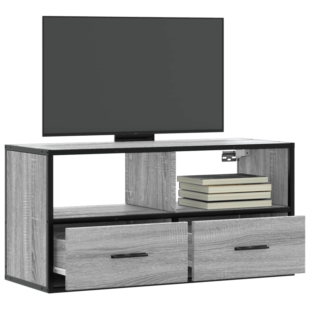 Vetonek Mueble TV madera ingeniería y metal roble ahumado 80x31x39,5 cm