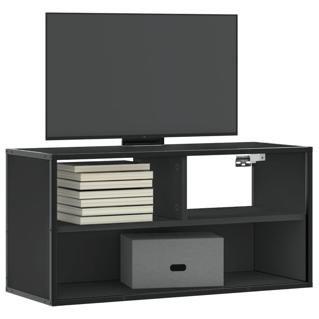 Vetonek Mueble de TV metal y madera de ingeniería negro 80x31x39,5 cm