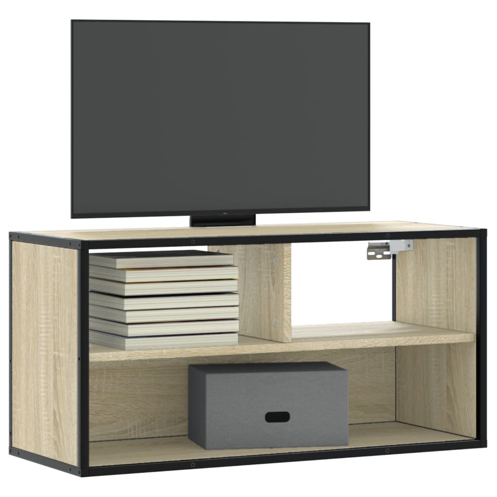 Vetonek Mueble TV madera ingeniería y metal roble Sonoma 80x31x39,5 cm