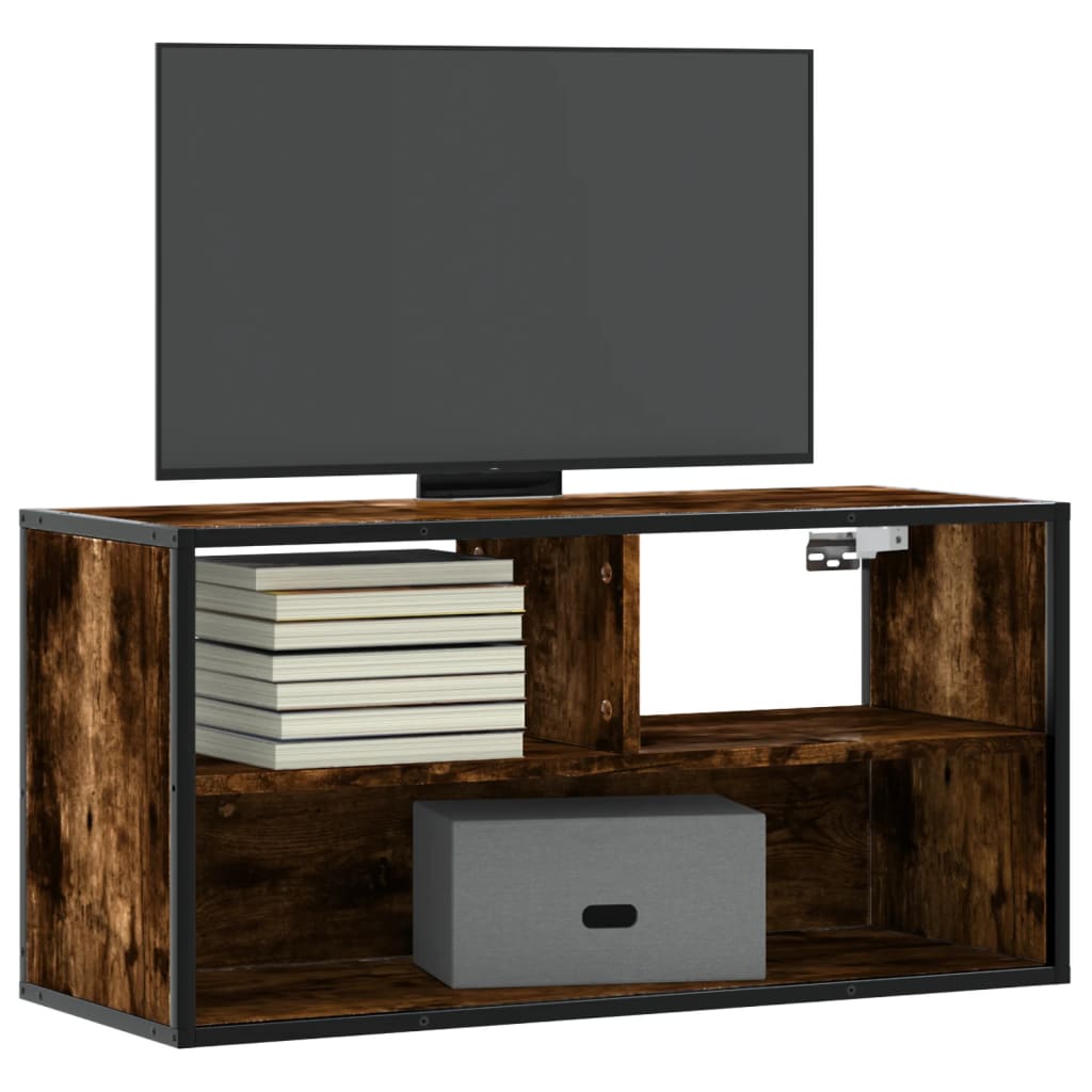 Vetonek Mueble TV metal y madera contrachapada roble humo 80x31x39,5 cm