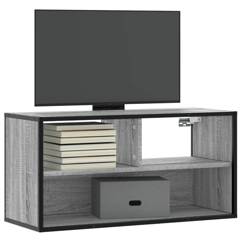 Vetonek Mueble TV madera ingeniería y metal roble ahumado 80x31x39,5 cm