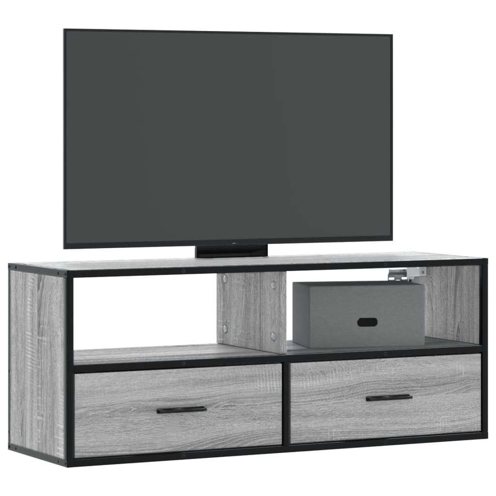 Vetonek Mueble de TV madera y metal roble ahumado 100x31x39,5 cm