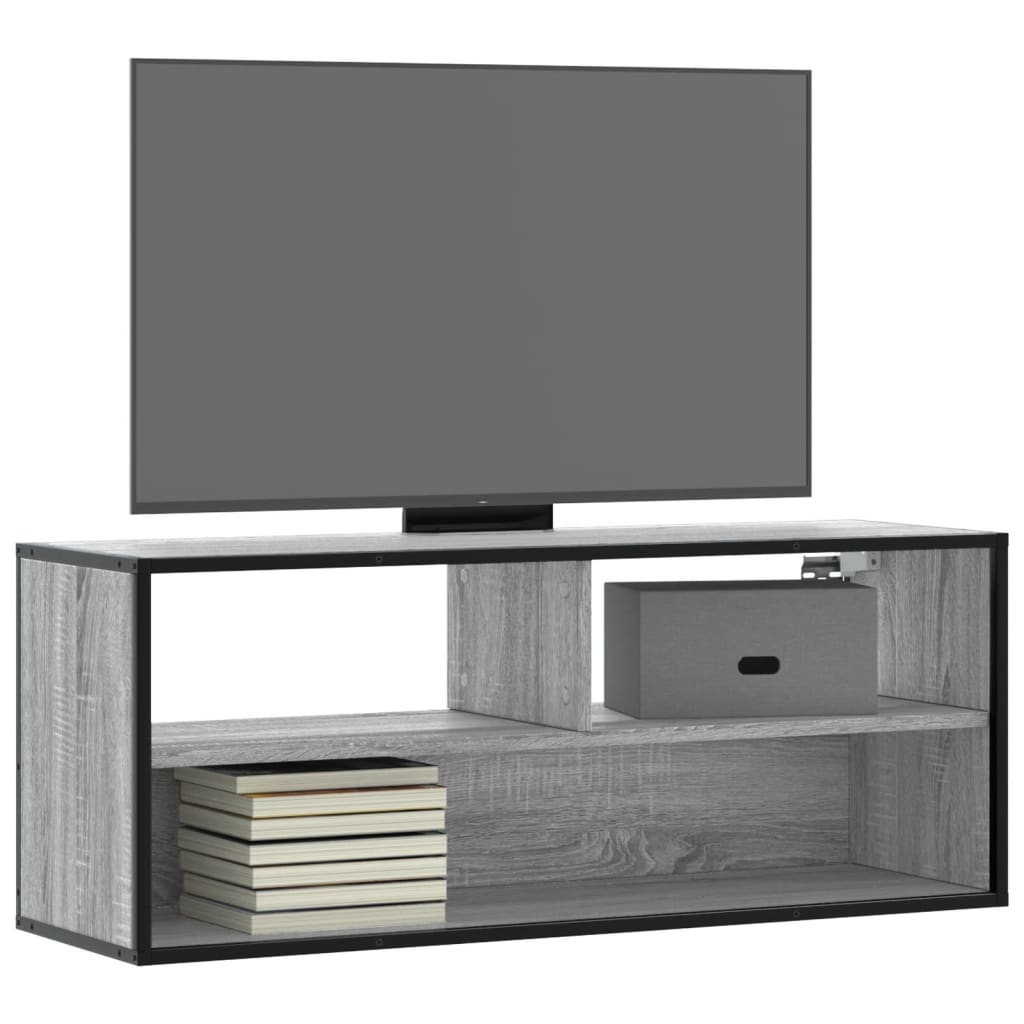 Vetonek Mueble de TV madera y metal roble ahumado 100x31x39,5 cm