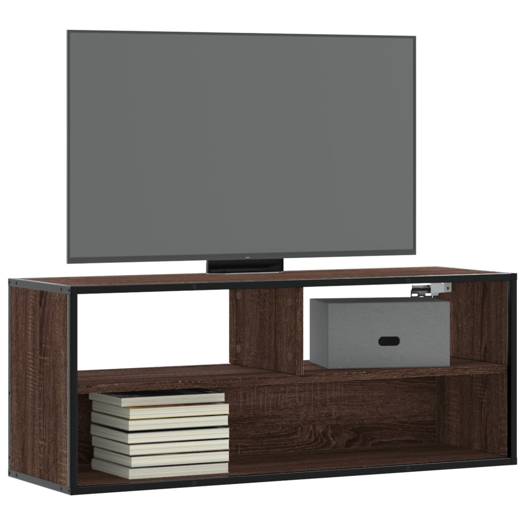 Vetonek Mueble TV madera ingeniería y metal marrón roble 100x31x39,5 cm