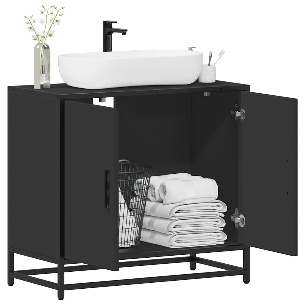 Vetonek Mueble baño para lavabo madera ingeniería negro 65 x 33 x 60 cm