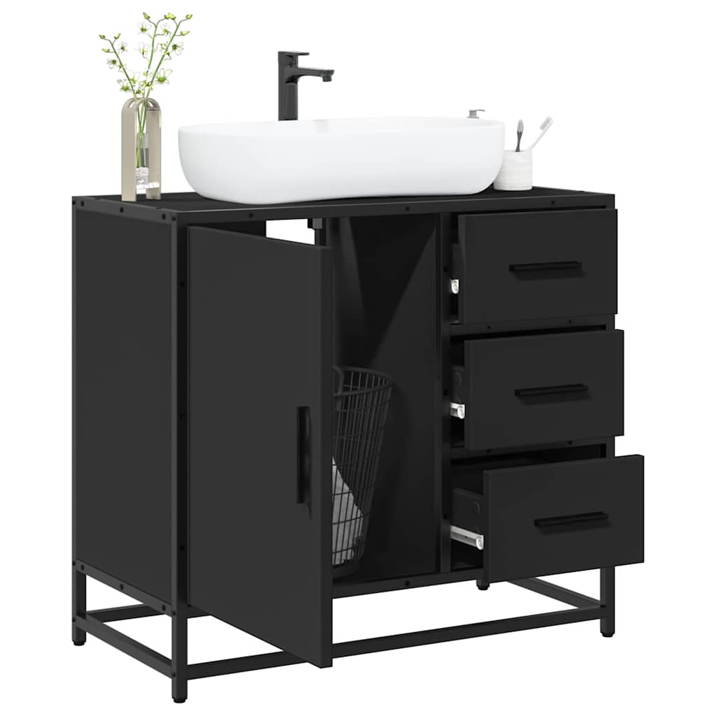 Vetonek Mueble baño para lavabo madera ingeniería negro 65 x 33 x 60 cm