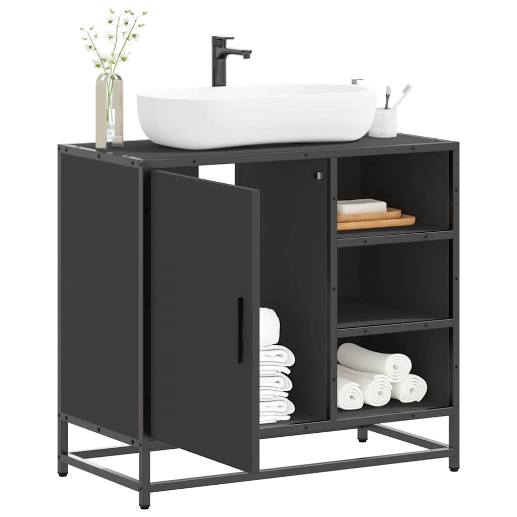 Vetonek Mueble baño para lavabo madera ingeniería negro 65 x 33 x 60 cm