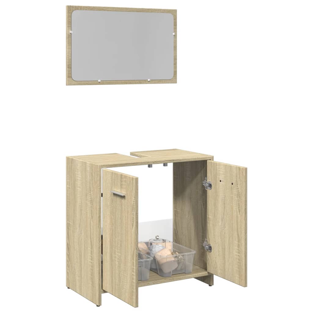 Vetonek Set de muebles de baño 2 pzas madera contrachapada roble Sonoma