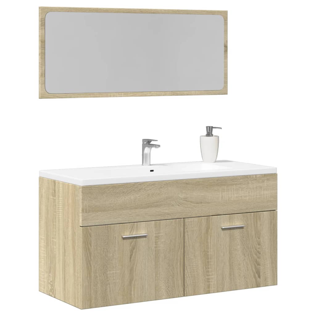 Vetonek Set de muebles de baño 2 pzas madera contrachapada roble Sonoma