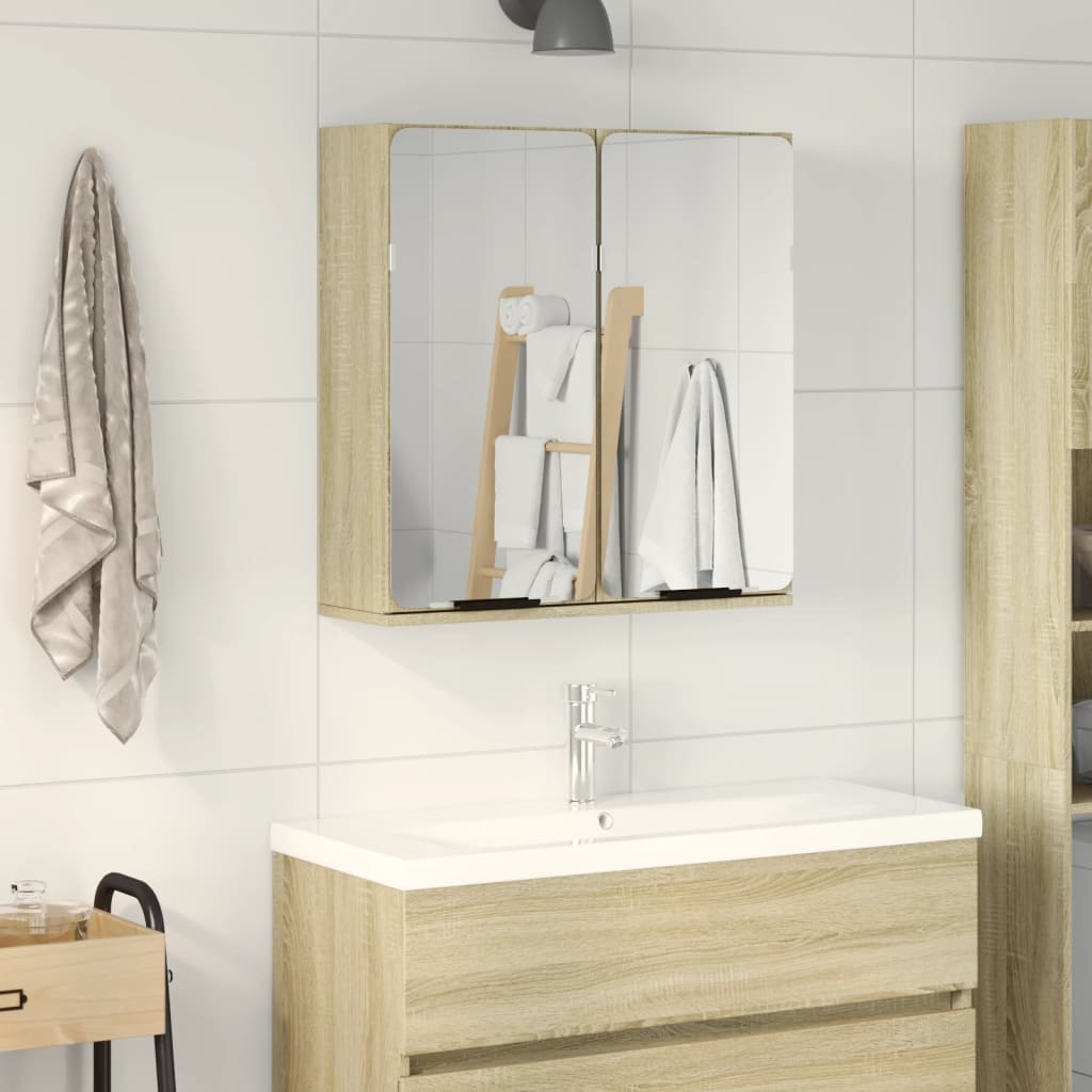 Vetonek Mueble espejo de baño madera roble Sonoma 64,5x20x66,5 cm