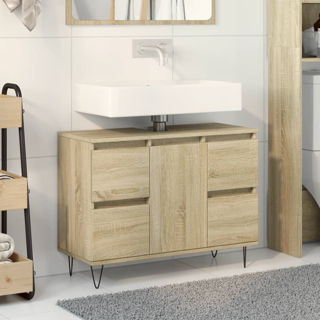 Vetonek Mueble de baño madera de ingeniería roble Sonoma 80x33x60 cm