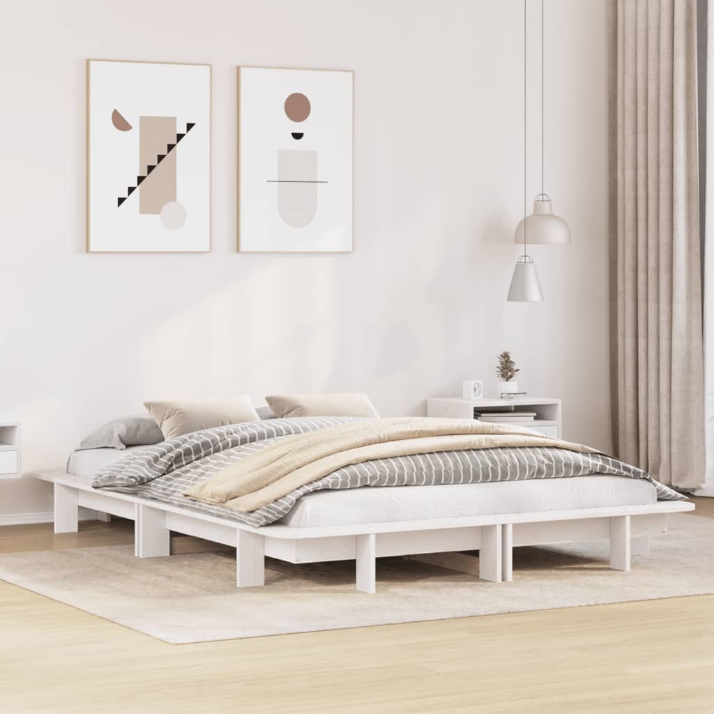 Vetonek Estructura de cama sin colchón madera de pino blanca 120x200 cm