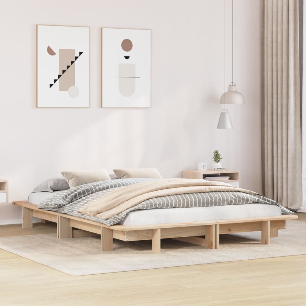 Vetonek Estructura de cama sin colchón madera maciza de pino 140x190 cm