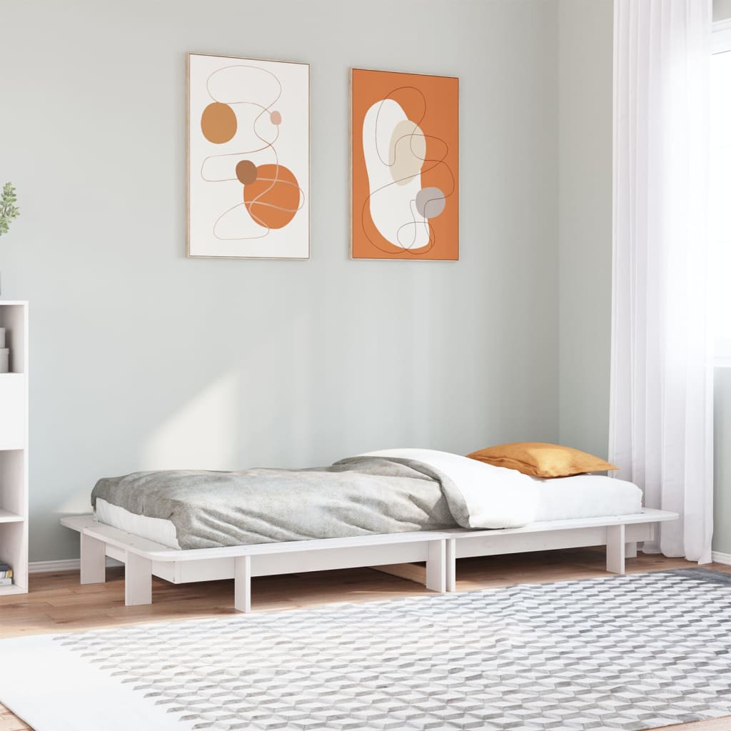 Vetonek Estructura de cama sin colchón madera maciza blanca 75x190 cm