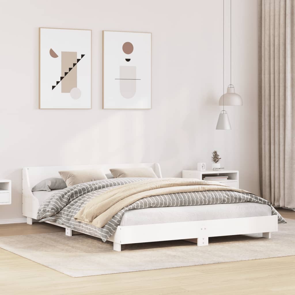 Vetonek Estructura de cama sin colchón madera maciza blanca 120x190 cm