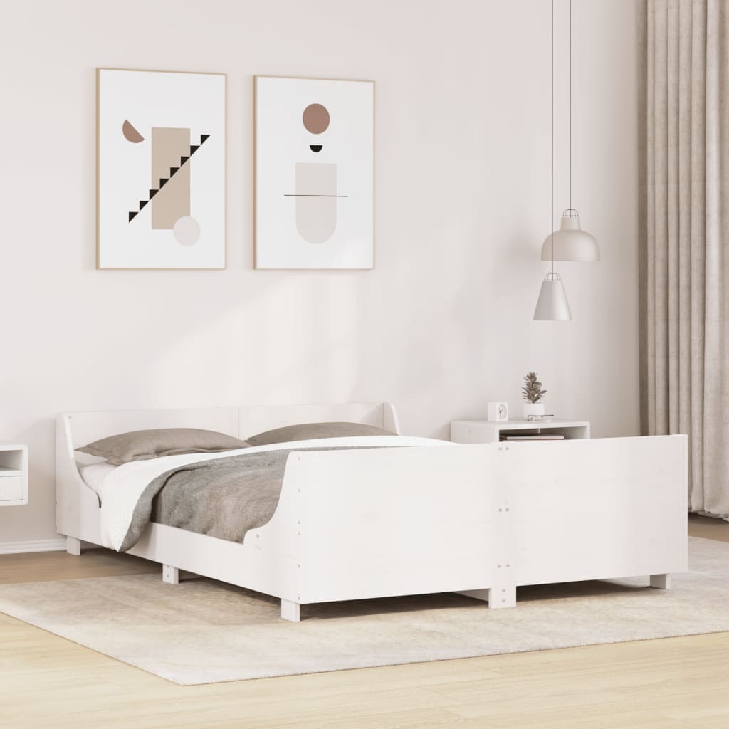 Vetonek Estructura de cama sin colchón madera maciza blanca 120x190 cm