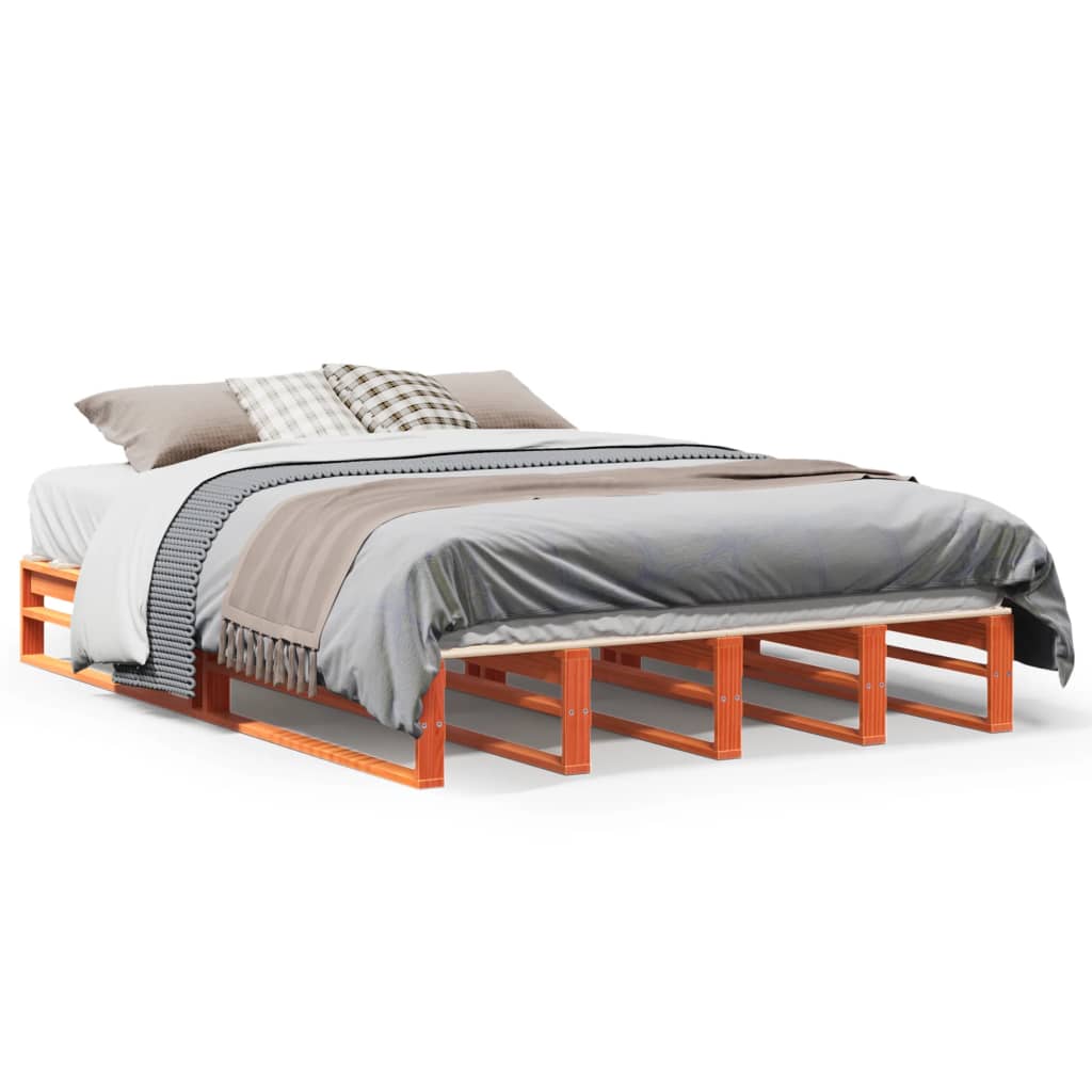 Vetonek Estructura de cama sin colchón madera maciza marrón 135x190 cm