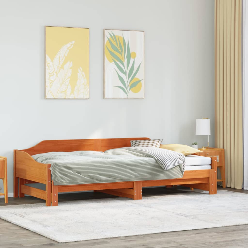 Vetonek Sofá cama nido madera maciza de pino marrón cera 80x200 cm