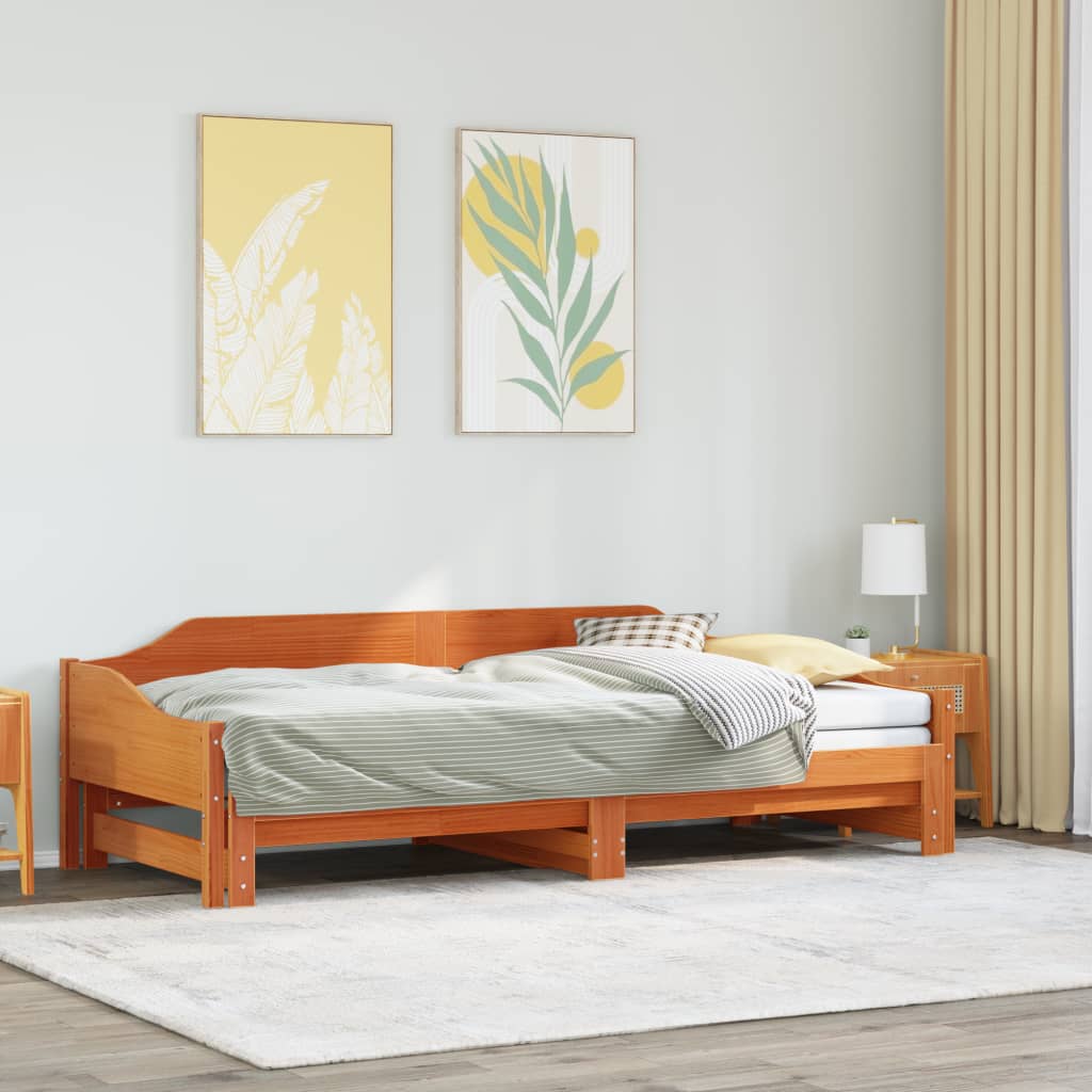 Vetonek Sofá cama nido madera maciza de pino marrón cera 90x200 cm