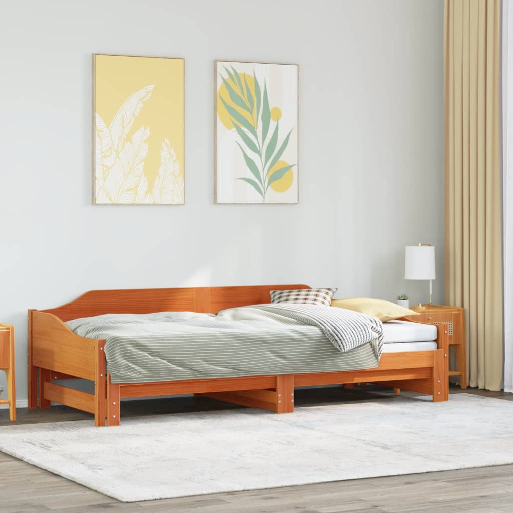 Vetonek Sofá cama nido sin colchón madera maciza marrón cera 90x190 cm