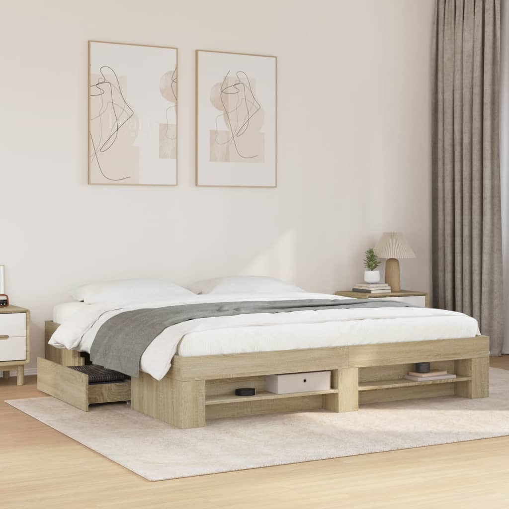 Vetonek Estructura de cama madera de ingeniería roble Sonoma 200x200 cm