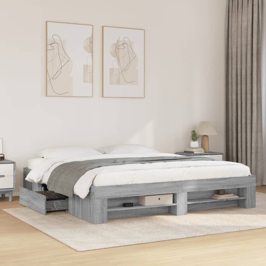 Vetonek Estructura de cama madera de ingeniería gris Sonoma 200x200 cm